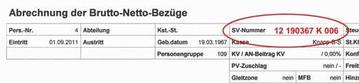 SV-Nummer auf der Lohnabrechnung